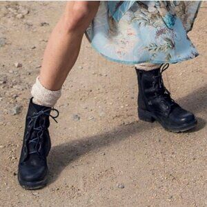 Bueno Getty Black Nubuck Suede Leather Lace-up Chunky Combat Military Moto Boots